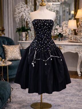 Vintage Alyce Black & Silver  Star Dreams Stevie Nicks Dress S